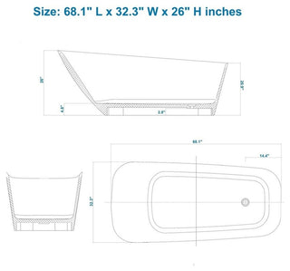 ADM Rectangular Freestanding Bathtub, Matte White, 68.1"