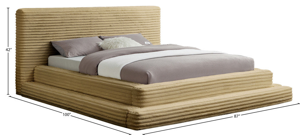 Drew Upholstered Bed, Camel, Queen, Corduroy Fabric