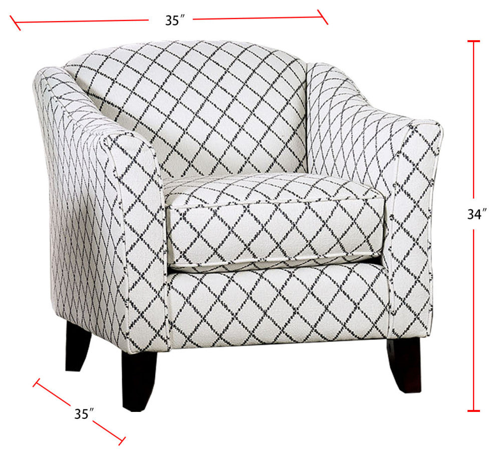 Linen-Like Fabric Chair with Diamond Pattern Design, Ivory