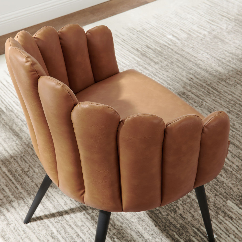 Vanguard Vegan Leather Dining Chair Set of 2 Black Tan -6029