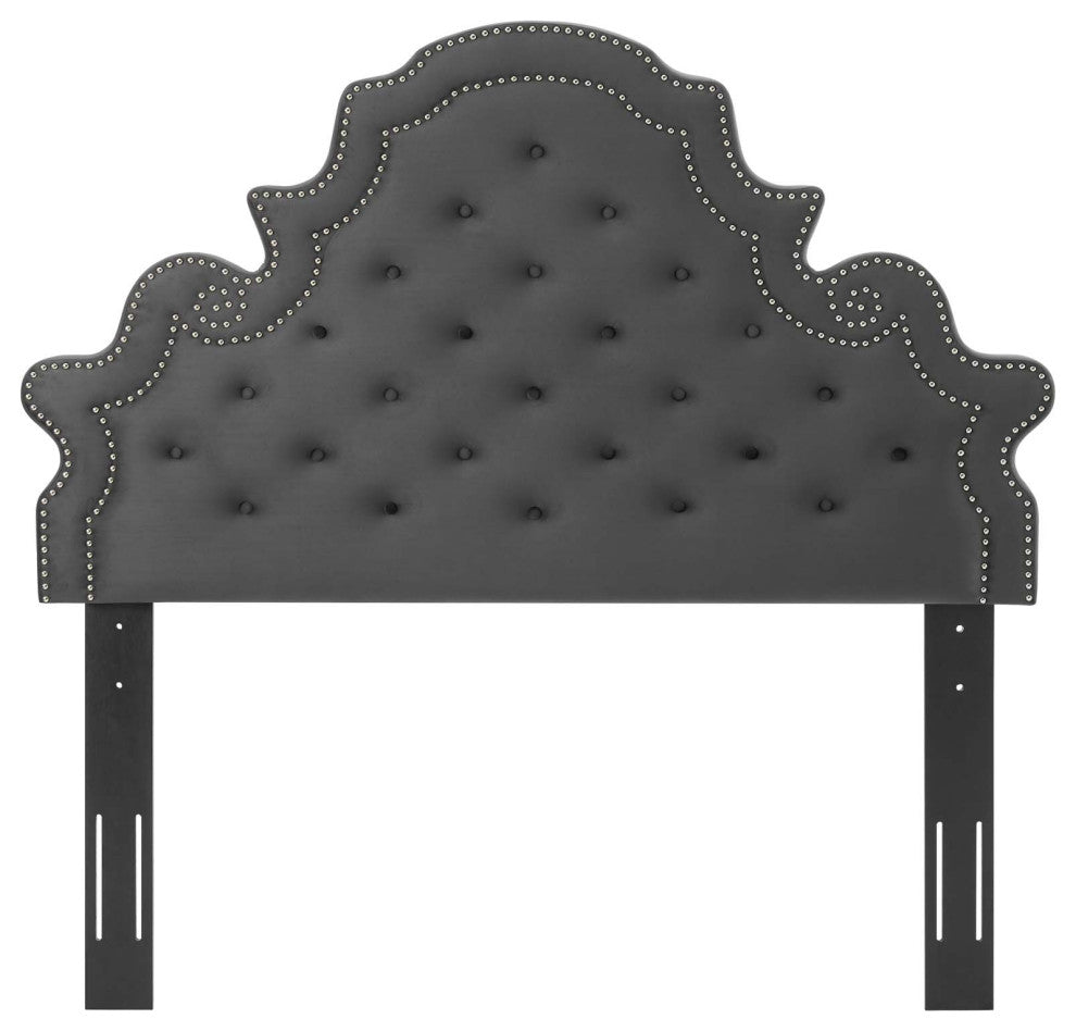 Tufted Headboard, Twin Size, Velvet, Dark Gray, Modern Contemporary
