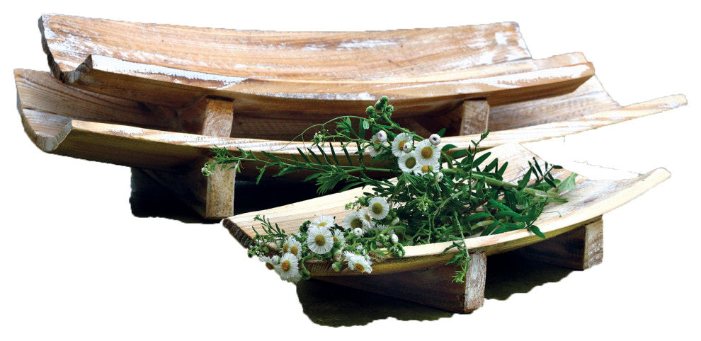 Set of 3 Rectangle Curved Wooden Bowls