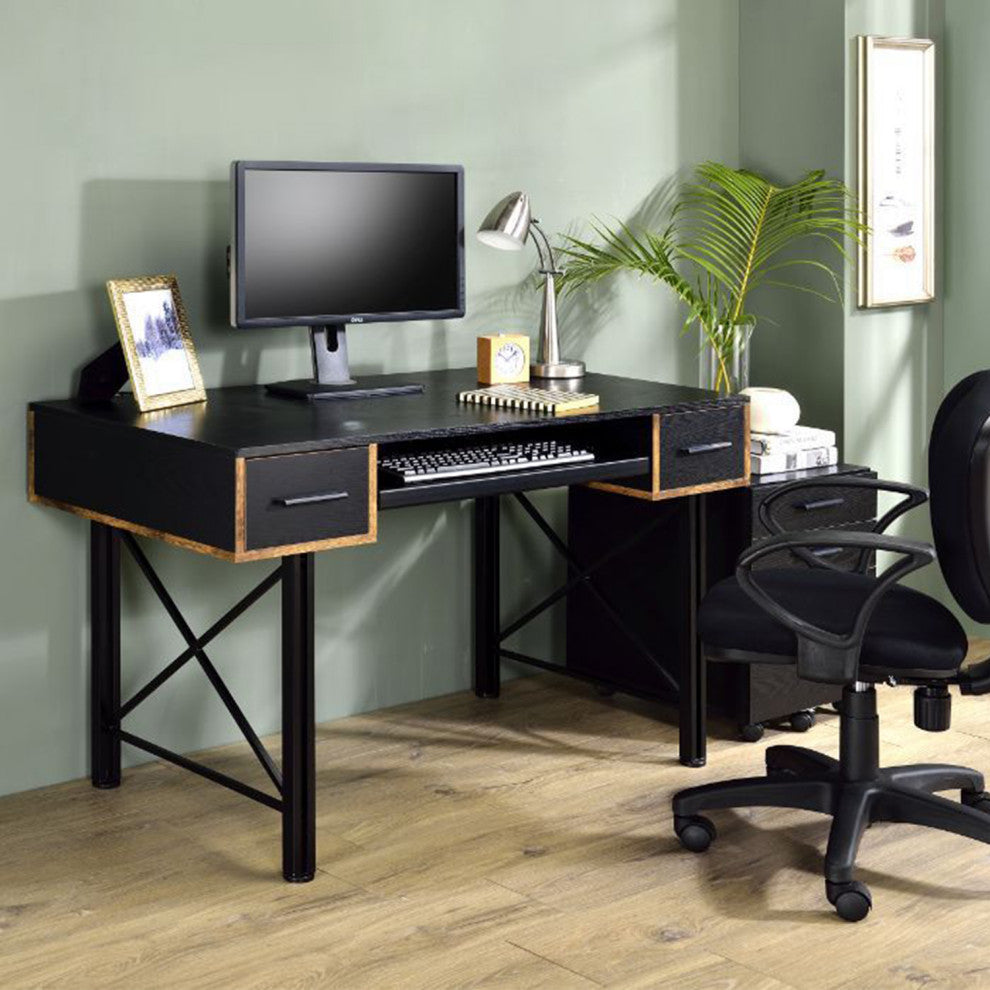 2 Drawers Computer Desk, Black Finish