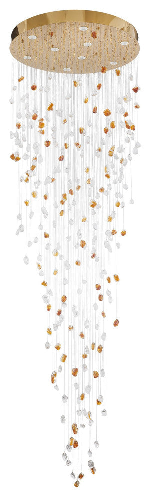 9-Light Brass Chandelier With Amber And Clear Glass Stones