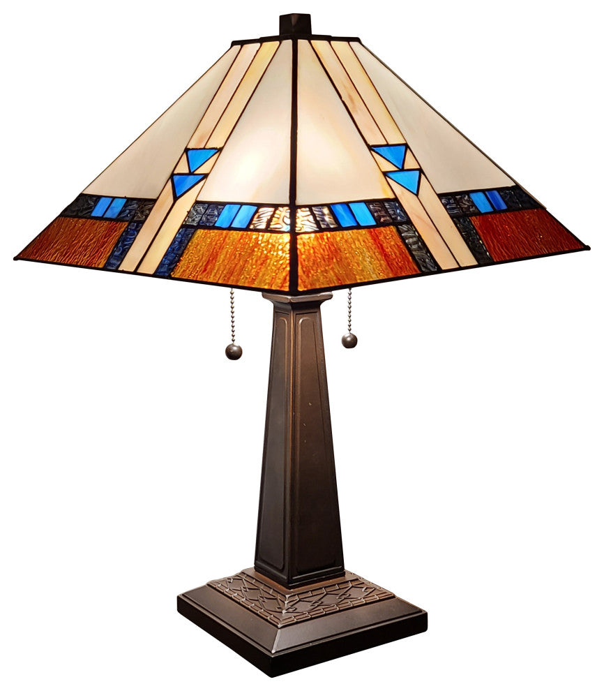 Tiffany Style 2 Light Pursuit Table Lamp, 23" Tall