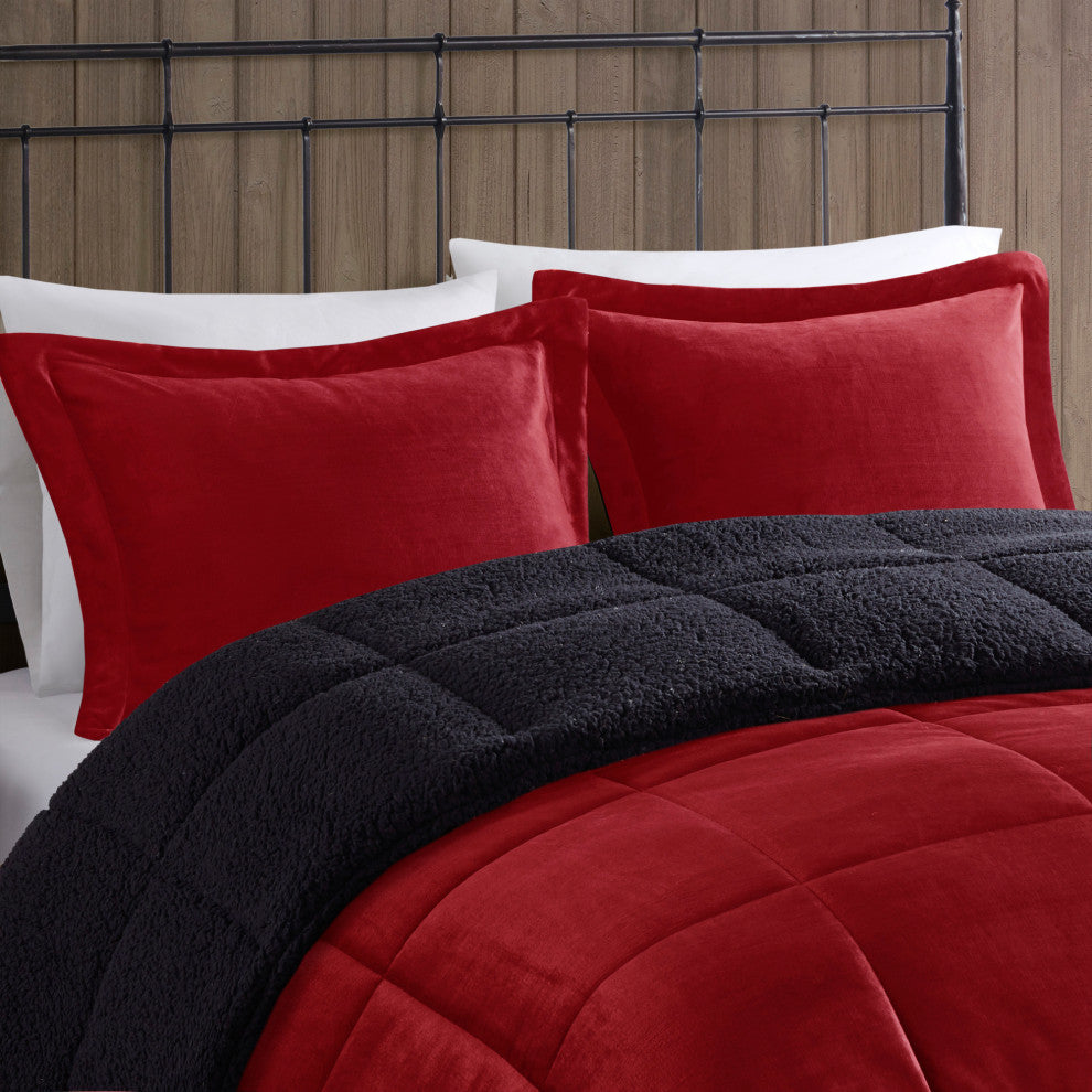 Woolrich Alton Plush to Sherpa Winter Comforter Set, Red, King