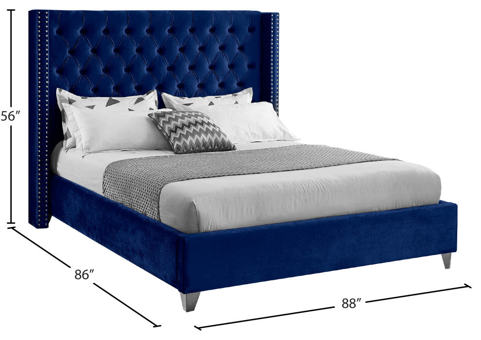 Ames Velvet Bed, Navy, King