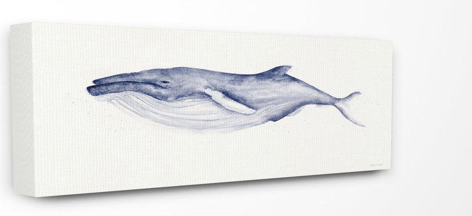 Humpback Whale Watercolor Illustration Stretched Canvas Wall Art, 10"x24"