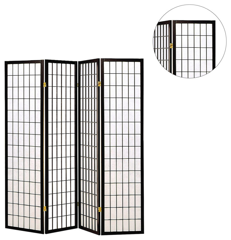 Four Panel Japanese Style Folding Screen, Black and White