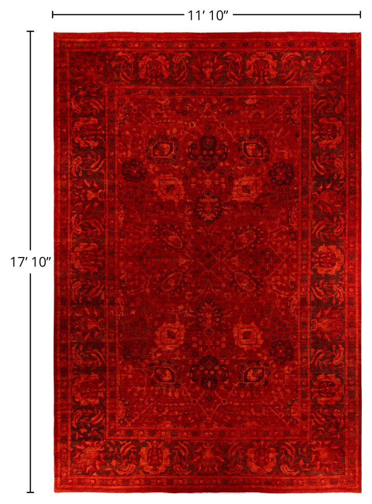 Overdyed, One-of-a-Kind Hand-Knotted Area Rug Red, 11'10"x17'10"