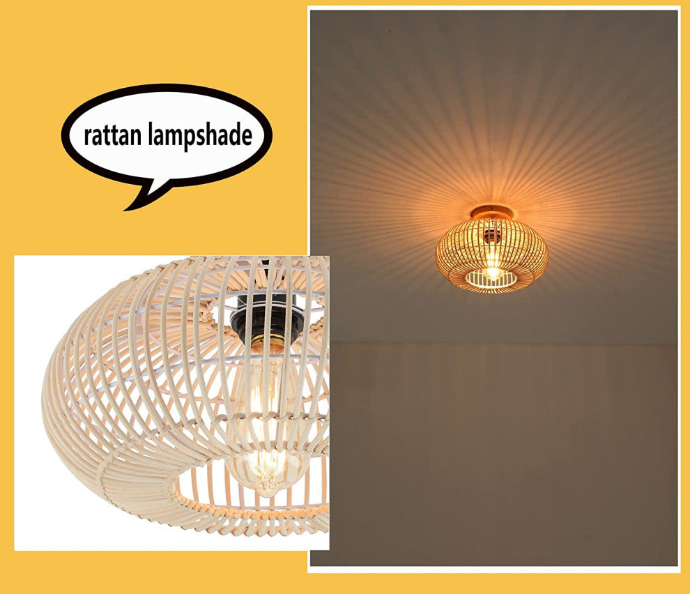 Rattan Semi Flush Mount Ceiling Light, Farmhouse Case Ceiling Lamp