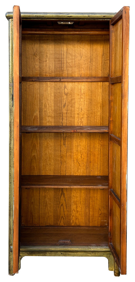 Oriental Distressed Light Olive Green Tall Narrow Noodle Cabinet Armoire Hws4337