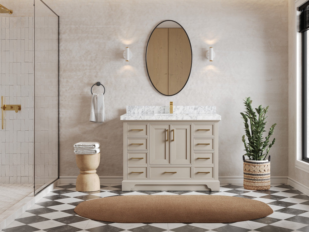 Charlotte 48" Single Sink Bath Vanity in Fine Grain 2" Carrara Marble