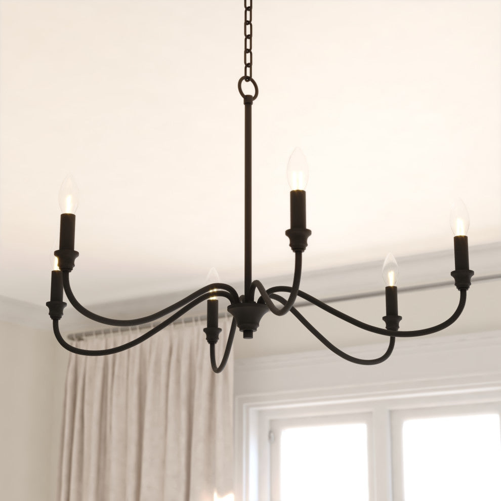 Annabelle 6-Light Farmhouse Chandelier Candelabra, Matte Black