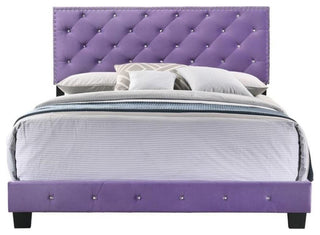 Glory Furniture Suffolk Velvet Upholstered Queen Bed in Purple