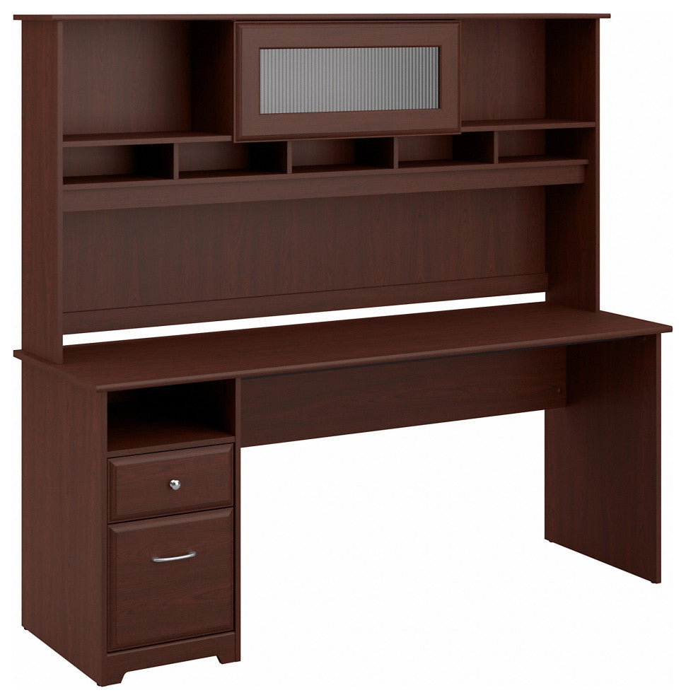 Cabot Computer Desk With Hutch and Drawers, Harvest Cherry