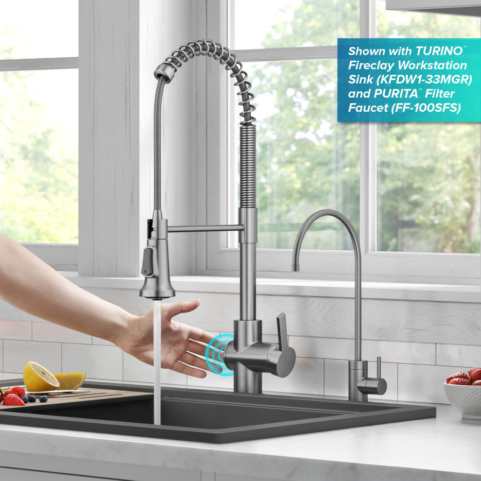 Britt Commercial Style 3-Function Pull-Down 1-Handle 1-Hole Kitchen Faucet, Spot Free Stainless Steel (Touchless Ksf-1691sfs)
