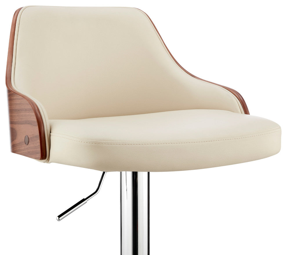 Cream Faux Leather Adjustable Modern Bar Stool