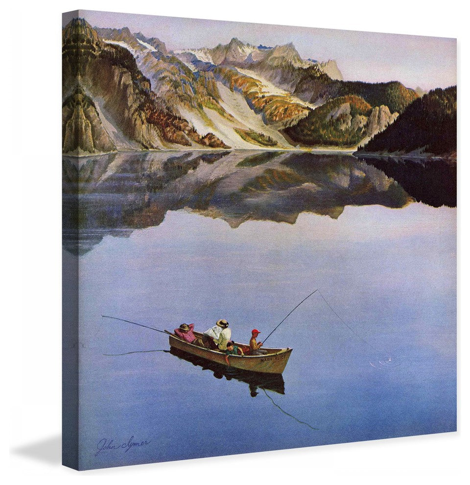"Fishing on Mountain Lake" Painting Print on Canvas by John Clymer