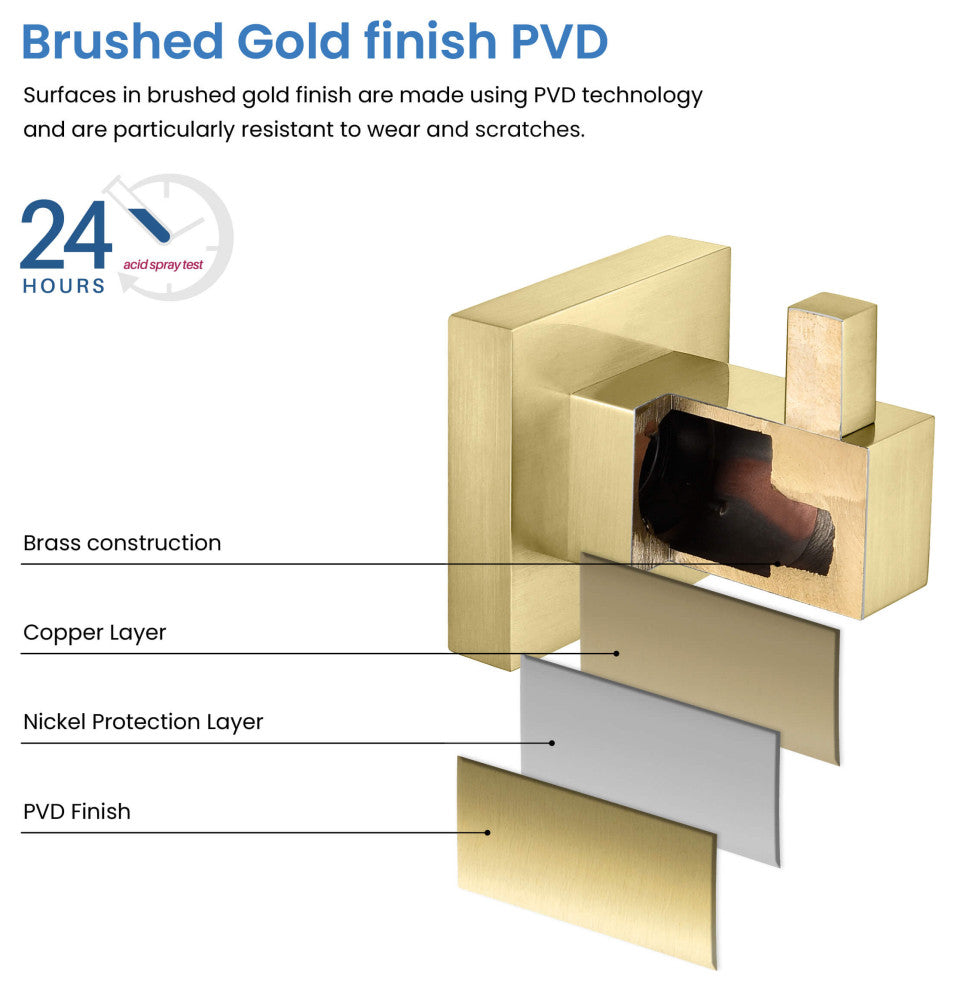 Cube Bathroom Towel & Robe Hook 3 Count, Brushed Gold