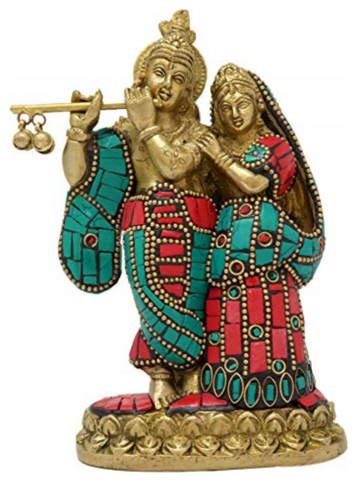 Brass Statue Radha Krishna Idol Puja Mandir Size: 6X3X1.5"
