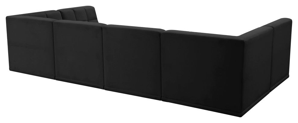 Relax Velvet Upholstered 6-Piece U-Shaped Modular Sectional, Black