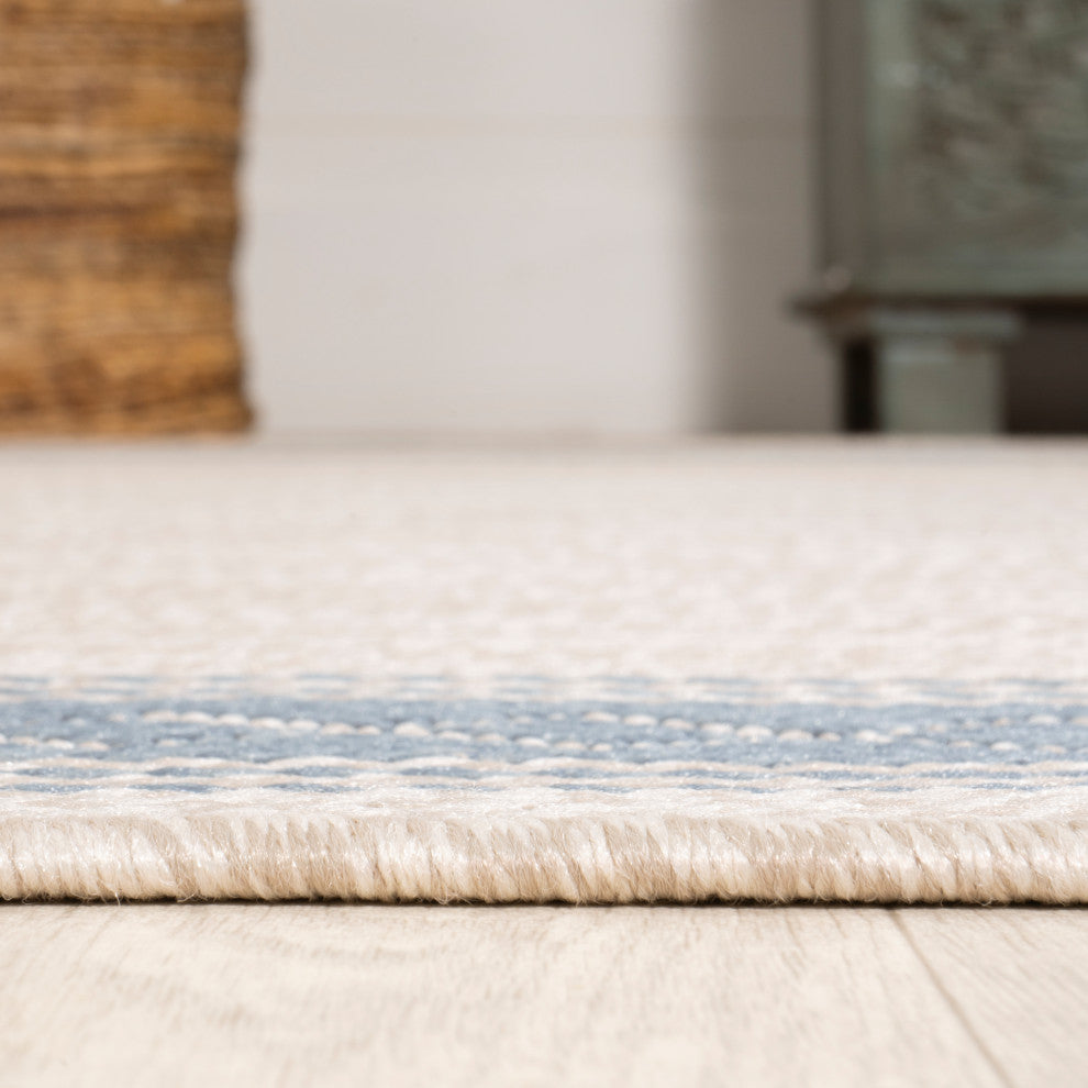 Lucia Classic Diamond Border Indoor/Outdoor Area Rug, Cream/Blue, 8x10