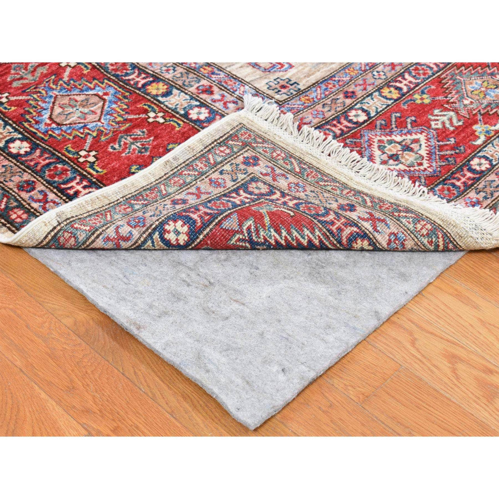 Camel Color Afghan Geometric Super Kazak Shiny Wool Hand Knotted Rug, 8'4"x10'2"