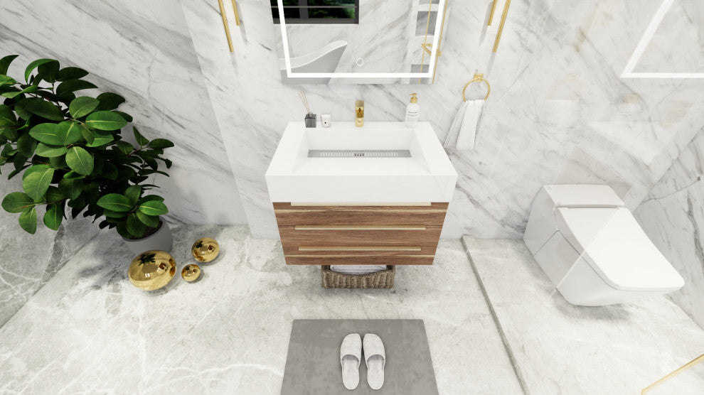 Madison 30" Wall Mounted Vanity with Reinforced Acrylic Sink, White Oak