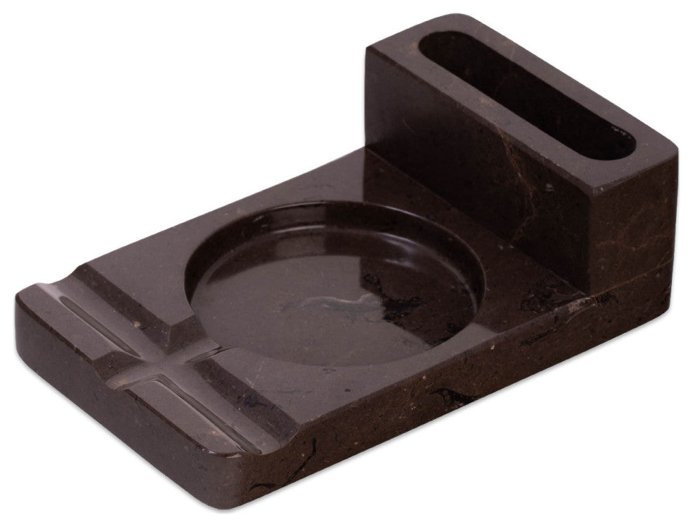 Genuine Marble Cigar Ashtray and Accessory Storage, Brown