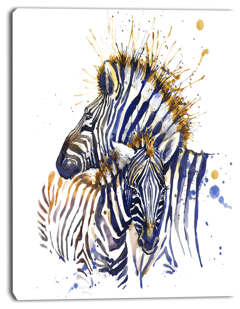 Zebra Watercolor Rightwards, Animal Canvas Wall Art, 12"x20"