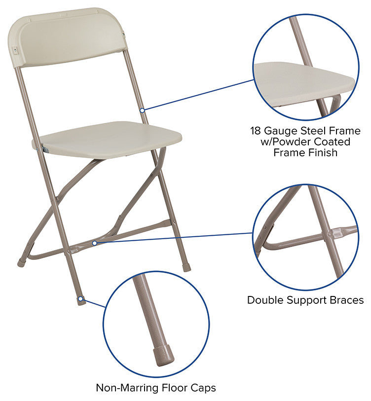 Hercules Series Plastic Folding Chair - 2 Pack 650LB Weight Capacity, Beige
