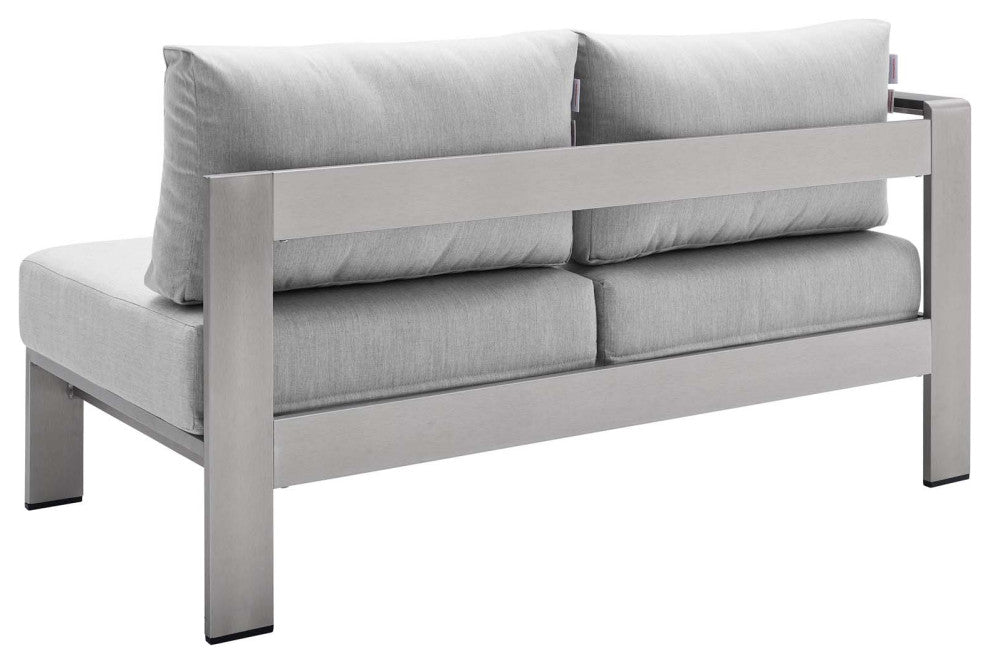 Sectional Sofa Chair Table Set, Sunbrella, Aluminum, Silver Gray, Outdoor
