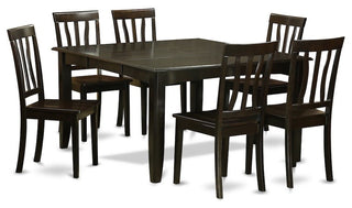 7-Piece Dining Room Set, Dinette Table With Leaf and 6 Chairs, Cappuccino