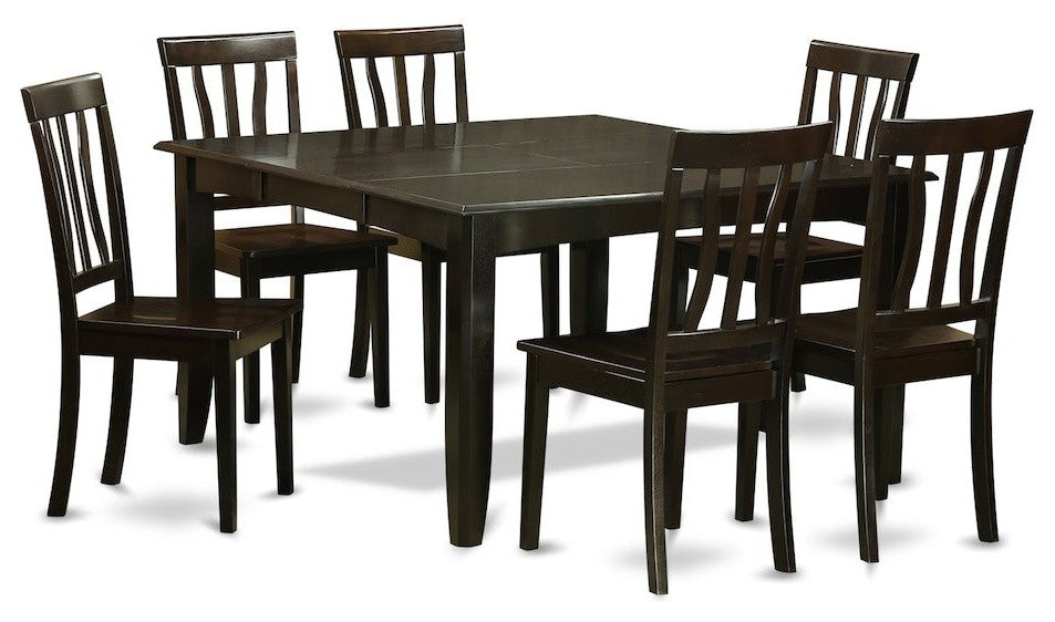 7-Piece Dining Room Set, Dinette Table With Leaf and 6 Chairs, Cappuccino