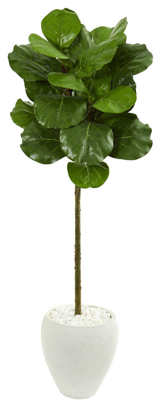 5' Fiddle Leaf Artificial Tree in White Planter