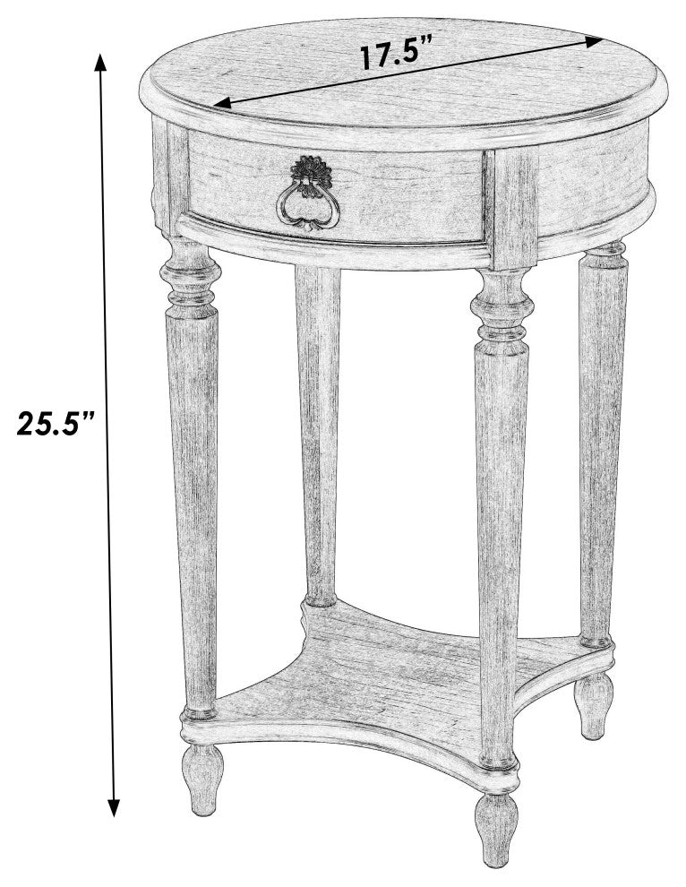 Jules 1-Drawer Round Accent Table, Antique Beige