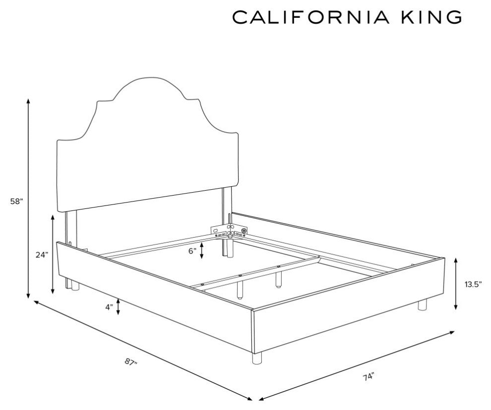 High Arched Bed With Border, Velvet Blush, California King