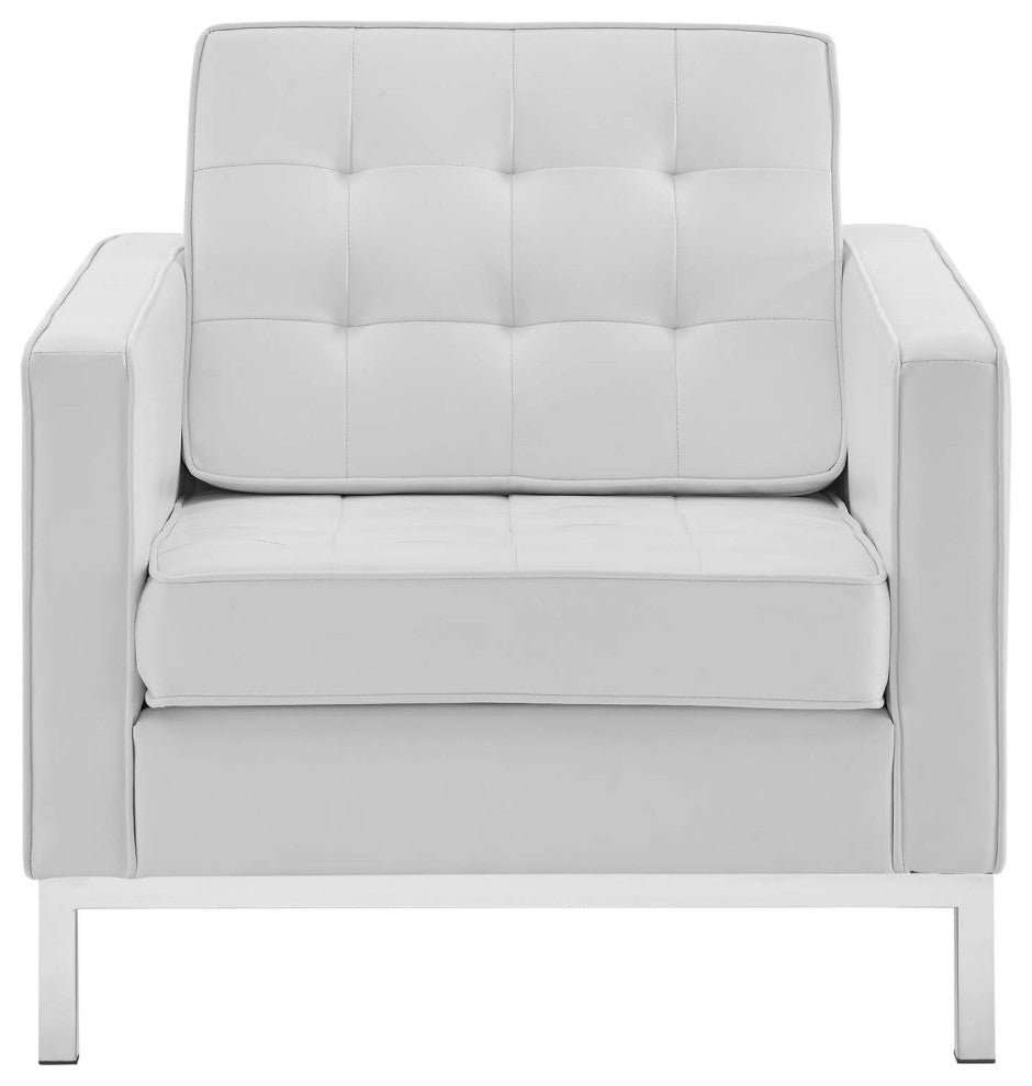 Loft Tufted Upholstered Faux Leather Armchair Silver White