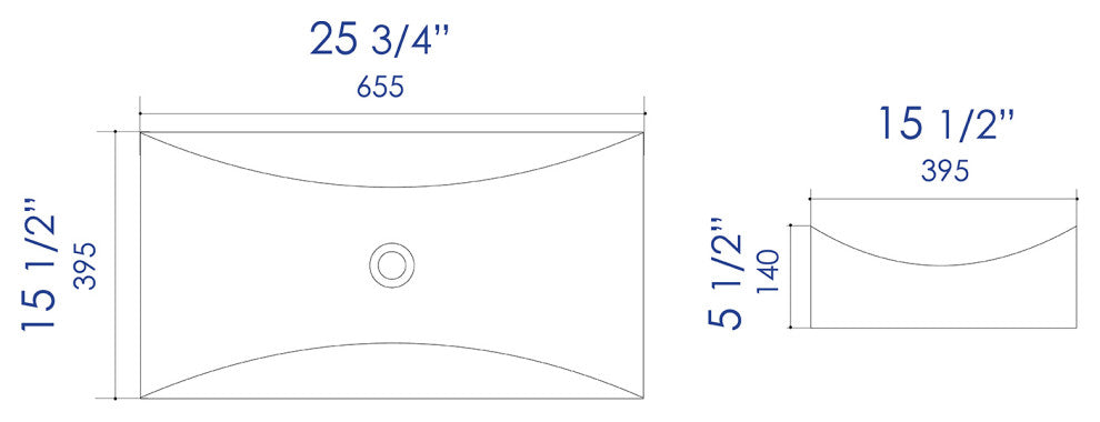 Alfi Brand Abc904 White 26" Fancy Rectangular Above Mount Ceramic Sink
