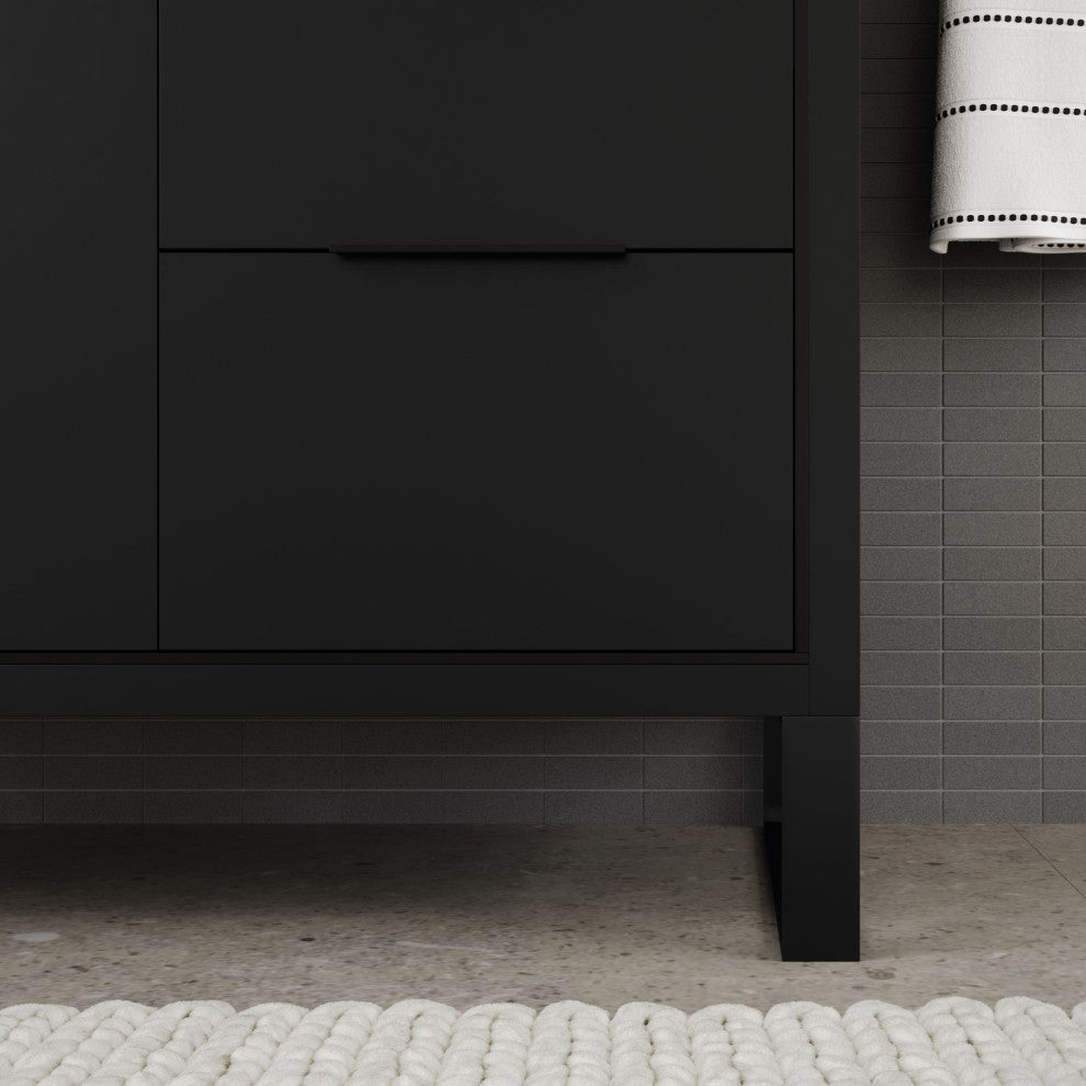 Bradford Bath Vanity, Black, 36", Black Hardware, Single Sink, Freestanding
