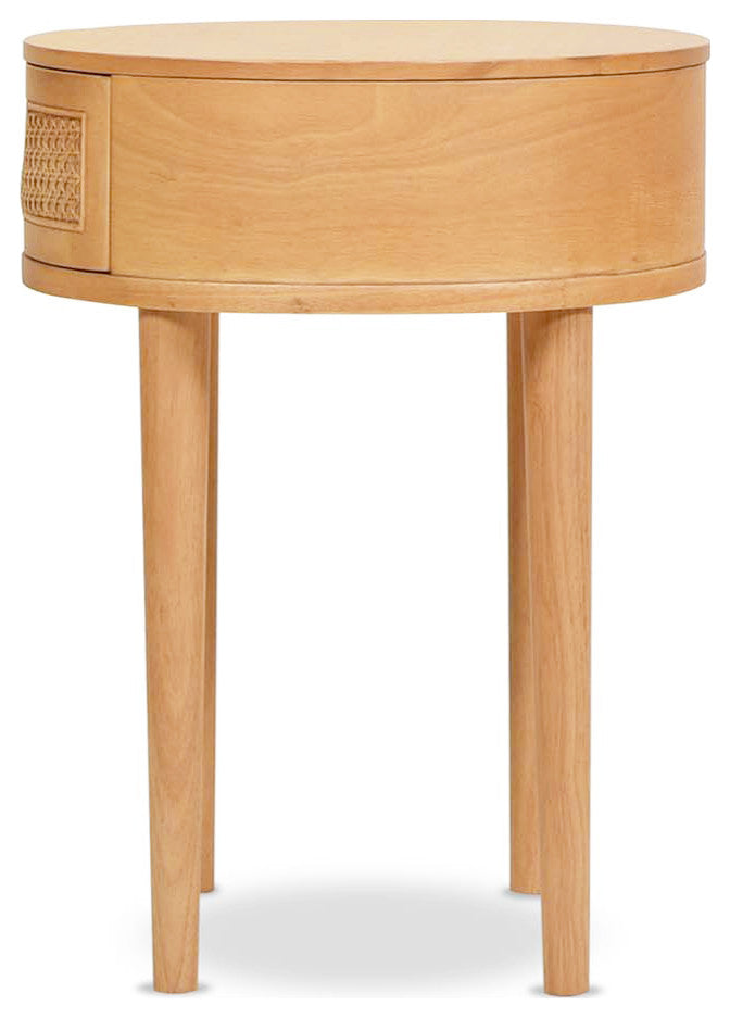 Cabana 18" Round Cane Rattan Storage Side Table, Natural Brown