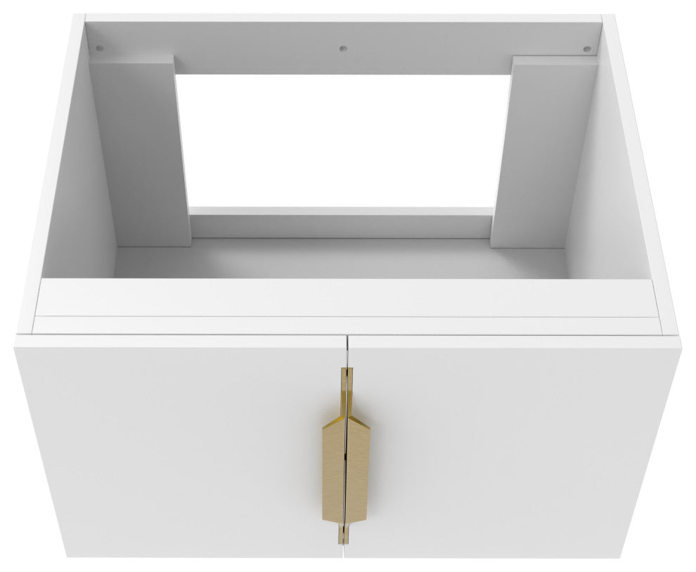 CastelloUSA Alpine 24" Wall Mounted Vanity, Base Only, White, Gold Handles