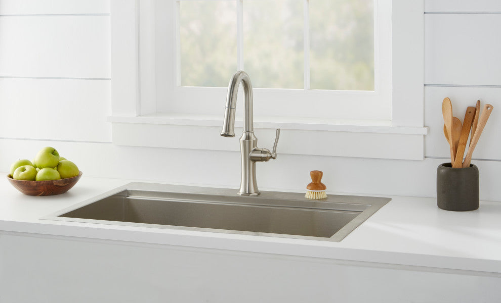 Draper Single Handle Pull-Down Prep Faucet, Stainless Steel
