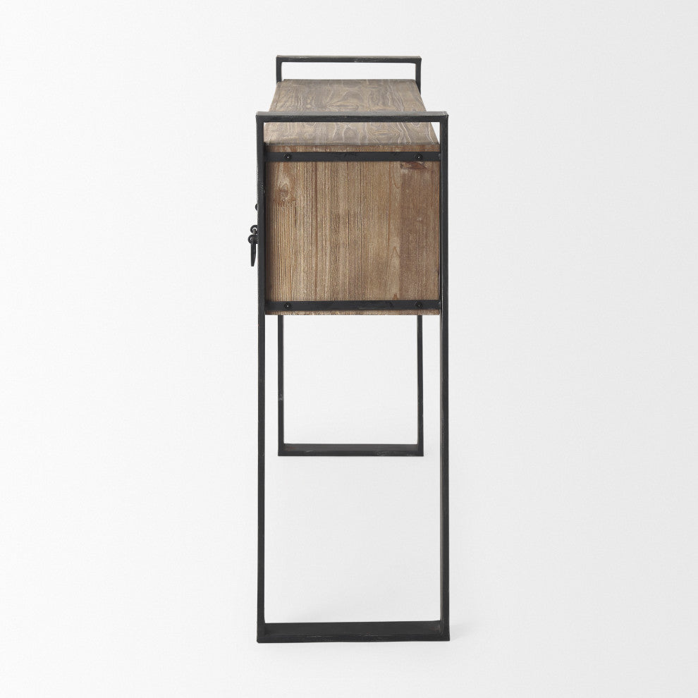 Carga Black Metal Frame w/ Medium Brown Solid Wood Top Console Table