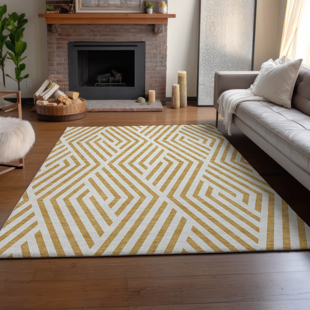 Premium Machine Washable Mayfield AMF550 Gold 5' x 7'6" Rug
