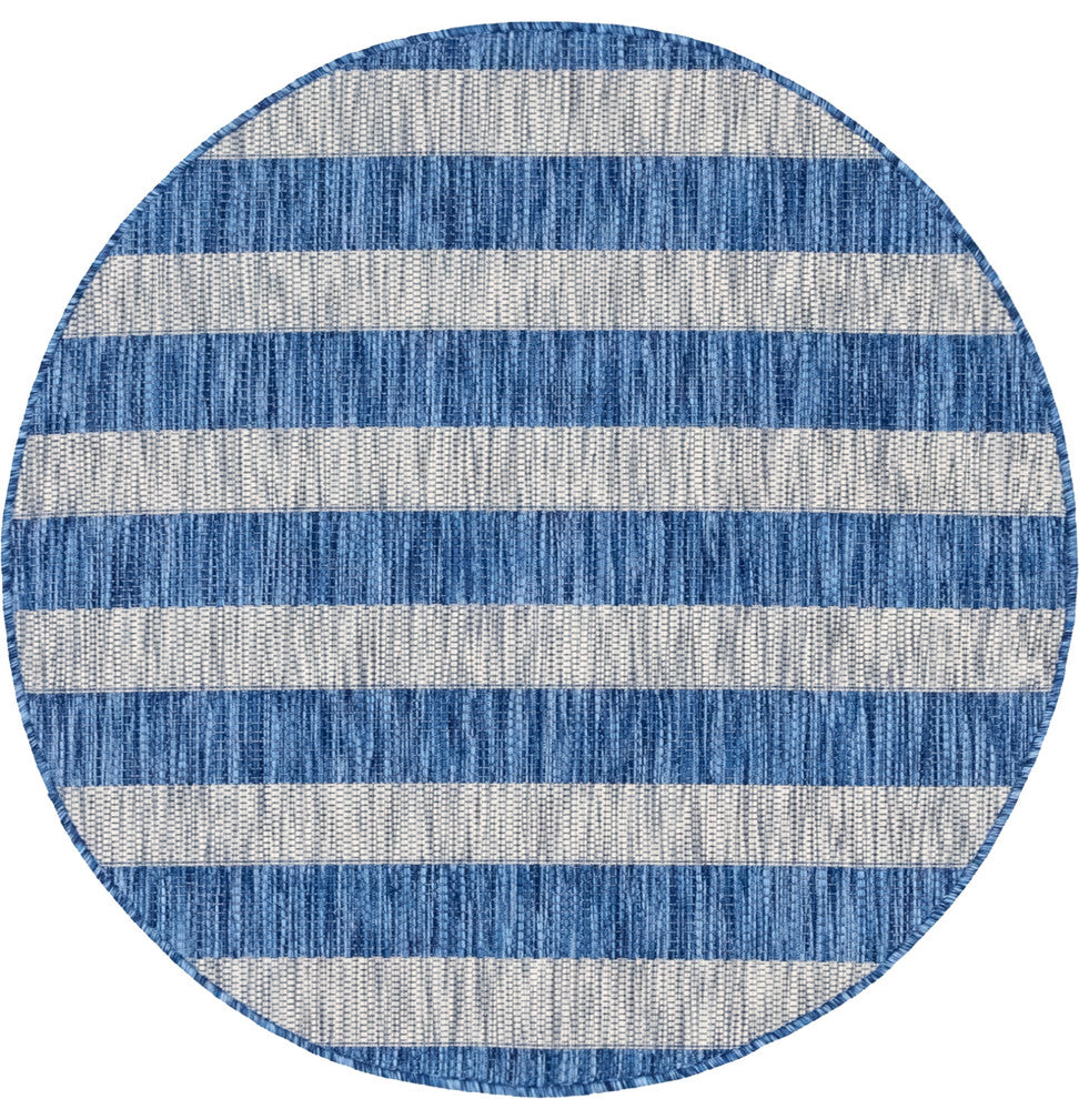 Unique Loom Aqua Blue Striped Outdoor Area Rug, Blue, 4'