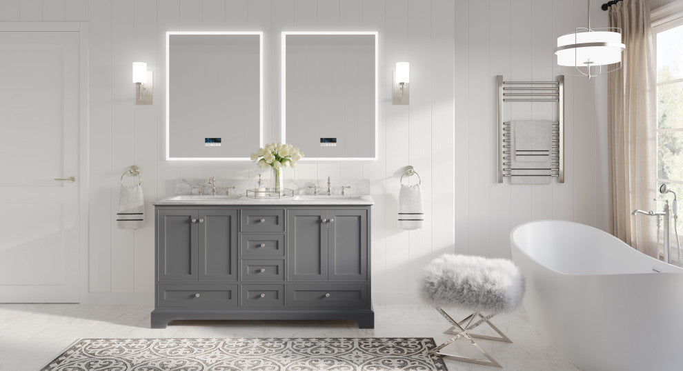 Cascade Bath Vanity, Sapphire Gray, 60", Brushed Nickel Hardware, Double, Freestanding