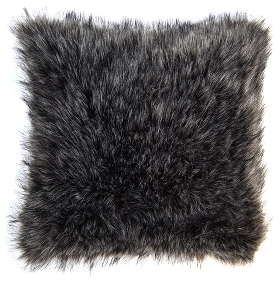 LUZIO Silver Fox Vegan Faux Fur Pillow Cover 19.6x19.6