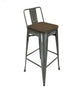 Stainless Steel Bar Stool With Backrest, Wood Seat, Set of 4, Natural